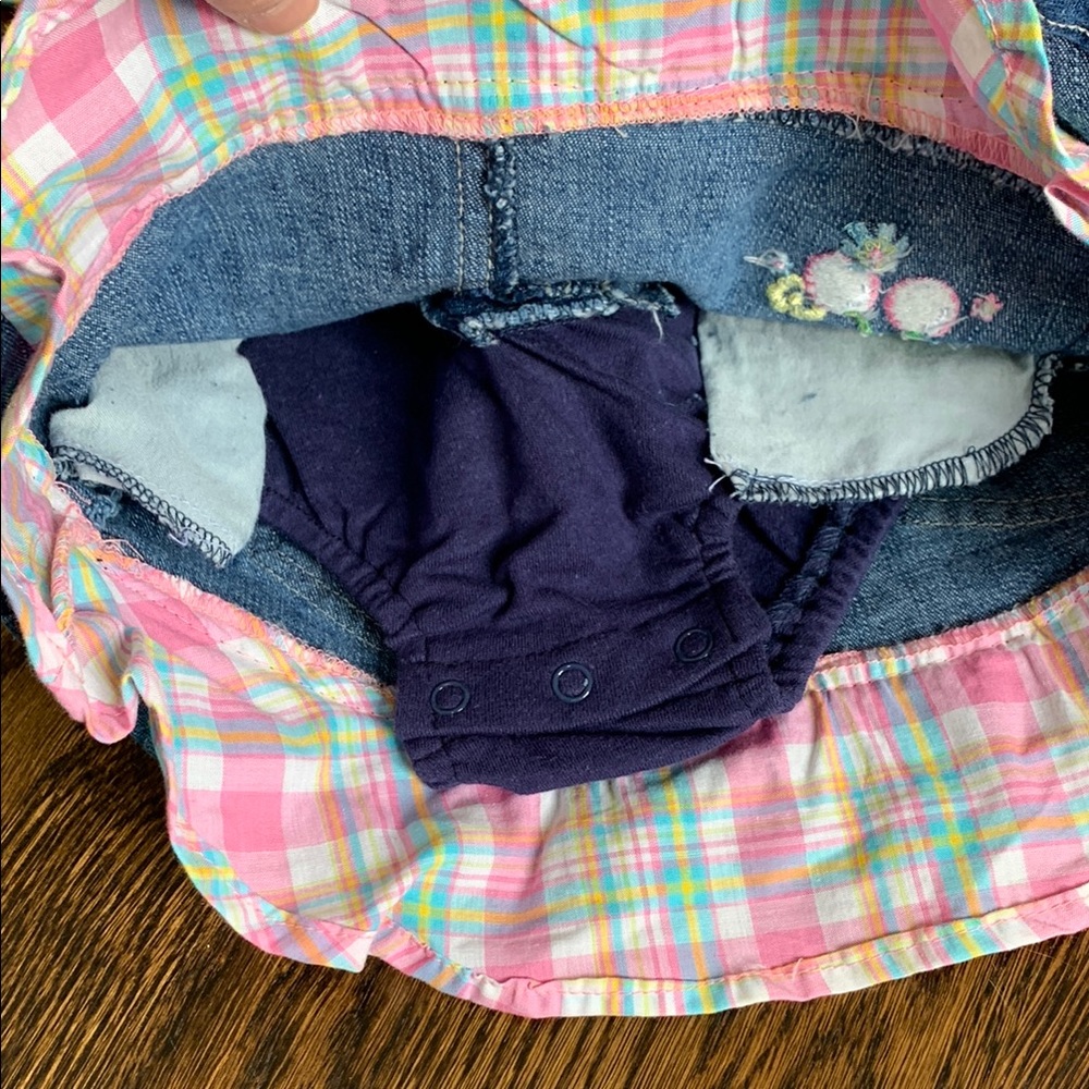 NWT Sketchers Baby Pink Plaid Top and Denim Skirt Set - 12mo - Picture 5 of 5